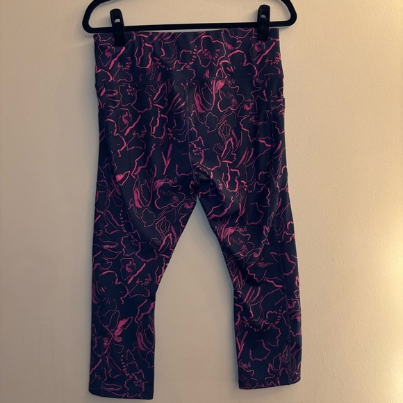 AVIA Women’s High-Waisted Leggings – Pink & Navy Floral Size L - Picture 5 of 7